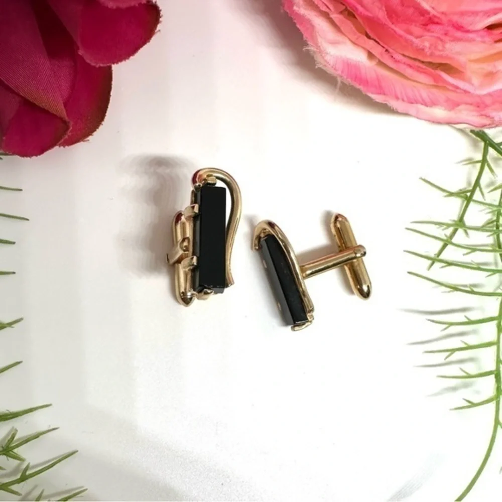 VINTAGE⚜️CUFF LINKS Black Glass - Art Deco Style